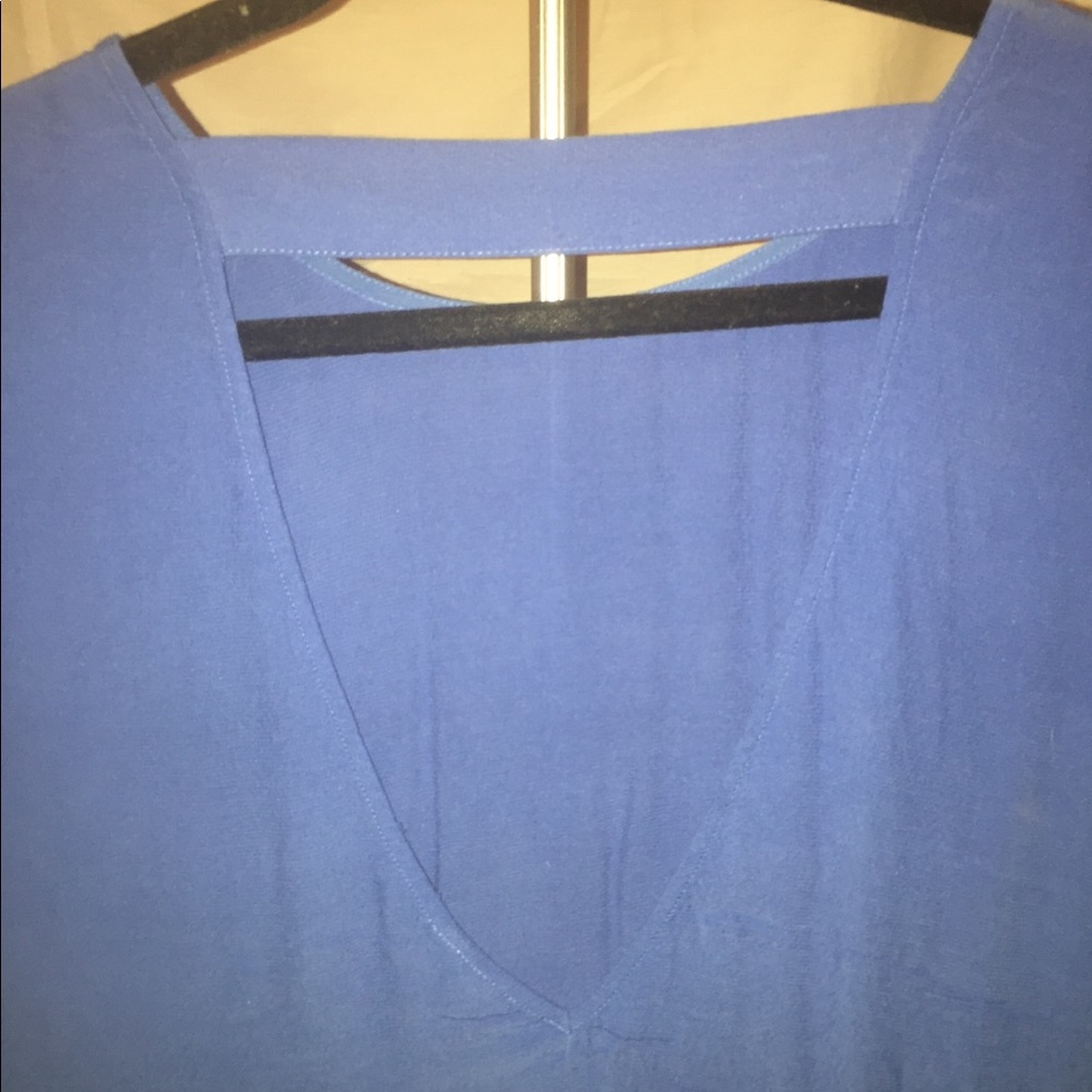 Women’s Royal Blue Capped Sleeve Open Back Short Sleeve Top Blouse Medium - Picture 8 of 8